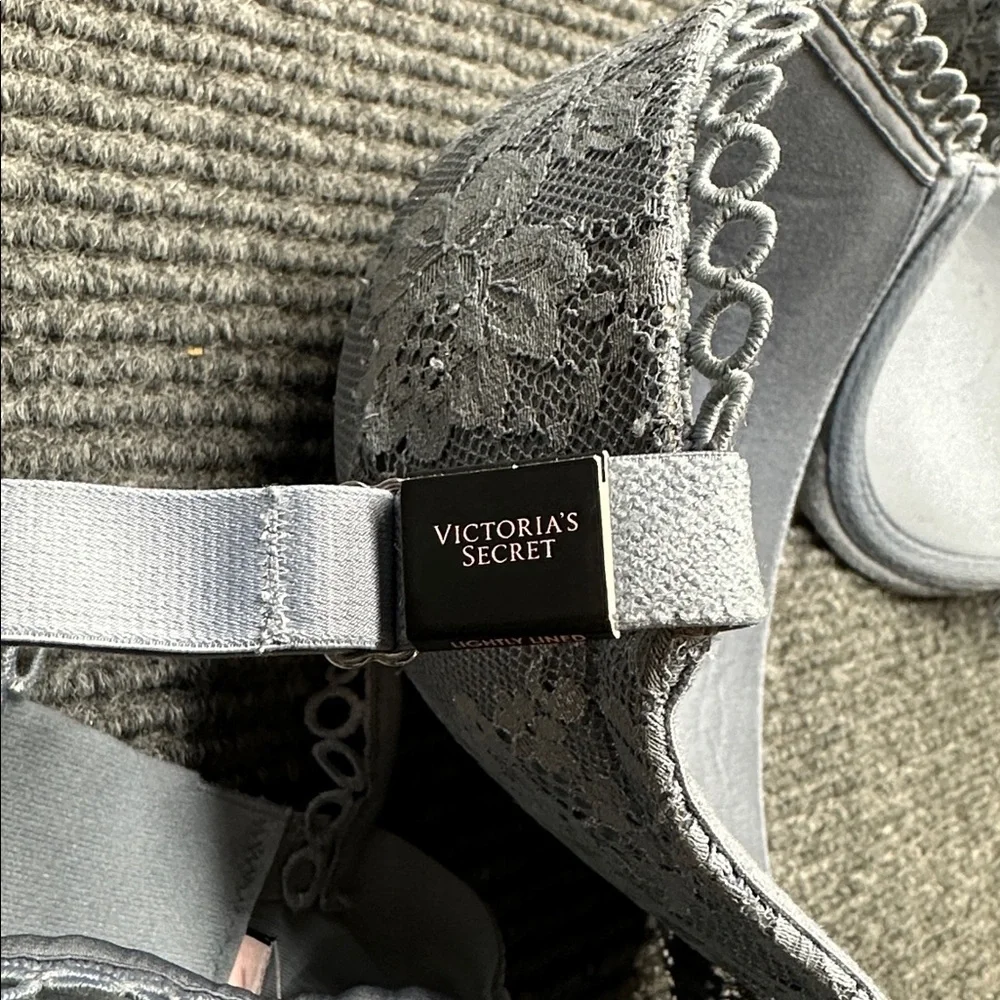 Victoria’s Secret Shimmer Lace Underwire Bra 38DDD 38F Dusty Blue-ish Gray - Picture 9 of 10